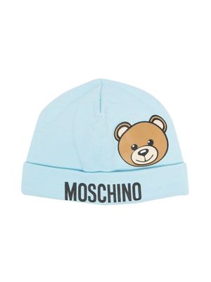 Moschino Kids bonnet à logo Teddy Bear imprimé - Bleu