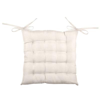 Stof Textile stoelkussen BEA - gebroken wit - 40 x 40 x 4 cm - touwtjes sluiting - binnen/buiten