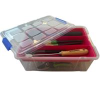 Gereedschap opbergbox - 9L - rood - batterijen/bitjes/schroeven/tape opbergen - 26 x 37 x 14 cm