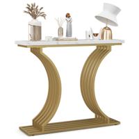 Consoletafel Gouden Entreetafel Moderne Ingangstafel Marmerlookmet Wit Tafelblad Smalle Haltafel met Metalen Poten 100 cm
