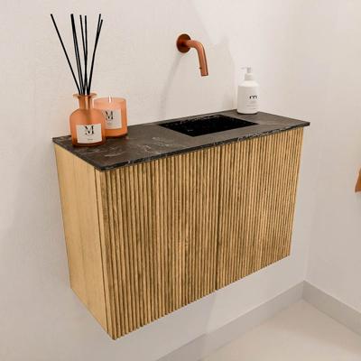 Toiletmeubel Mondiaz Joya Dlux | 60 cm | Meubelkleur Oak | Faye wastafel Lava Wasbak Rechts | Zonder kraangat(en)