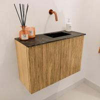 Toiletmeubel Mondiaz Joya Dlux | 60 cm | Meubelkleur Oak | Faye wastafel Lava Wasbak Rechts | Zonder kraangat(en)