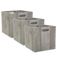 Set van 3x stuks opbergmand/kastmand 29 liter grijs/greywash van hout 31 x 31 x 31 cm