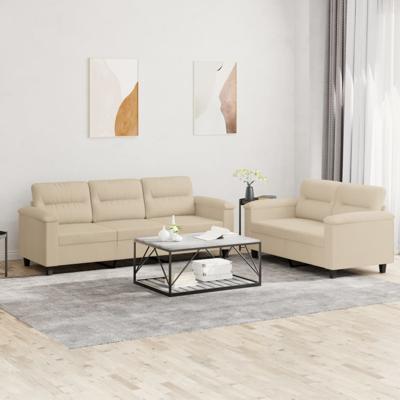 2-delige Loungeset met kussens microvezelstof crèmekleurig