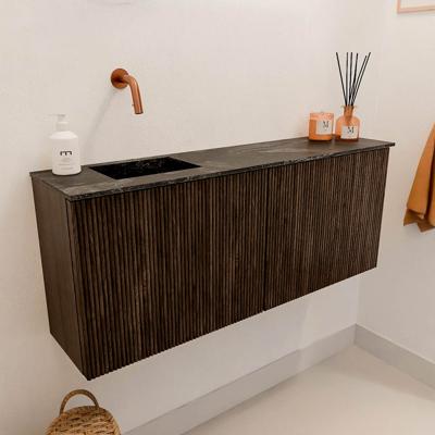 Toiletmeubel Mondiaz Joya Dlux | 100 cm | Meubelkleur Walnut | Faye wastafel Lava Wasbak Links | Zonder kraangat(en)
