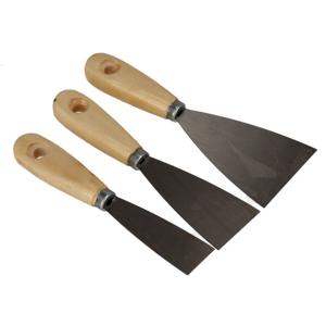 Plamuurmessen spatels set 3-delig - 30 mm - 50 mm - 80 mm - staal - hout/metaal