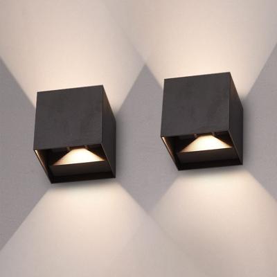 Set van 2 Kansas - LED Wandlamp - 7 Watt 560 Lumen - 3000K Warm wit - Up & Down light - Dimbaar - IP65 waterdicht - Kubus - Wand verlichting voor binnen en buiten - Zwart