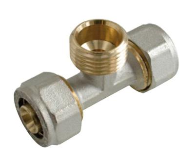 Kirchhoff Messing adapter T-stuk, vernikkeld, 20 mm x 3/4"ET x 20 mm, klemkoppeling voor meerlagenbuis - 988913255