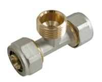 Kirchhoff Messing adapter T-stuk, vernikkeld, 26 mm x 3/4"ET x 26 mm, klemkoppeling voor meerlagenbuis - 988913355