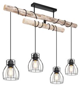 Globo HanglampMina zwart met hout 4-lichts variërend - 15326-4D