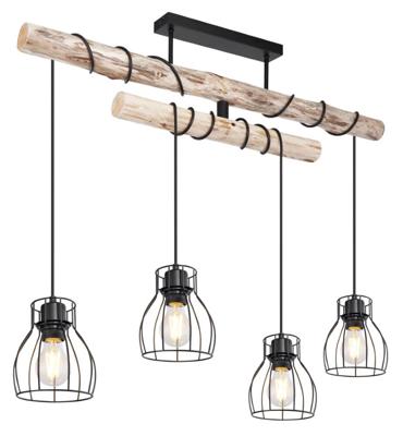 Globo HanglampMina zwart met hout 4-lichts variërend - 15326-4D