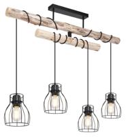 Globo HanglampMina zwart met hout 4-lichts variërend - 15326-4D