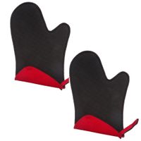 Set van 2x stuks neopreen ovenwant/ovenhandschoen zwart/rood 17,5 x 27,5 cm - thumbnail