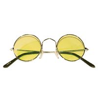 Hippie Flower Power Sixties ronde glazen zonnebril geel   -
