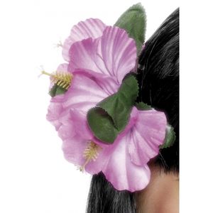 4x stuks verkleed Haarbloemen haarclip Hawaii roze bloemen