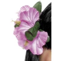 4x stuks verkleed Haarbloemen haarclip Hawaii roze bloemen - thumbnail