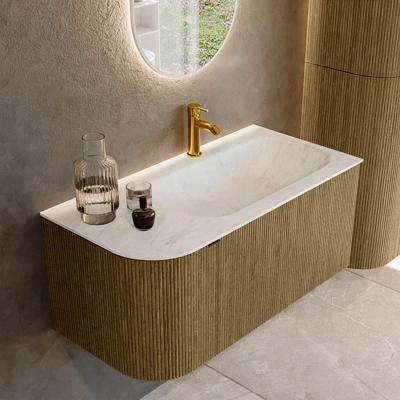 Badmeubel Mondiaz Kurve-Dlux | 95 cm cm | Meubelkleur Dusk | Wastafelkleur Opalo | Solid surface | Wasbak rechter zijde spoelbak | 1 kraangat