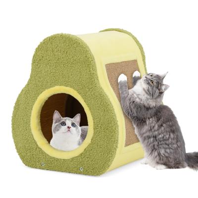 Kattenhuis in Avocadovorm Schattig Kattenhuisje met Jute Krabpaal Rond Kattengat Compact Huisje met Krabpaal voor Binnenkatten