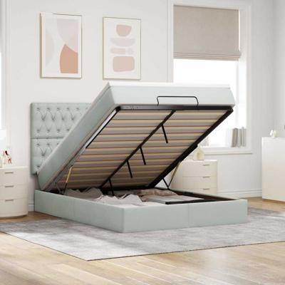 Ottoman bed met matrassen 140x200cm fluweel lichtgrijs