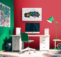 Kleurrijke graffiti naam op witte muur canvas