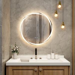 60x60cm LED-Badkamerspiegel Ronde Spiegel met 3 Kleuren Dimbare Lichten Aanraakschakelaar Anticondens en Geheugenfunctie