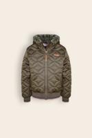 NoNo Meisjes winterjas bomber met capuchon AOP - Bestie - Army groen