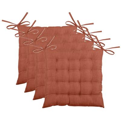 Stof Textile stoelkussen BEA - 4x - terracotta - 40 x 40 x 4 cm - touwtjes sluiting - binnen/buiten