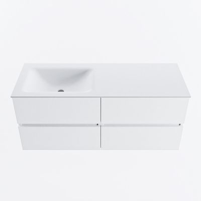 MONDIAZ VICA 120cm badmeubel onderkast Talc 4 lades. Wastafel CLOUD links zonder kraangat, kleur Talc.