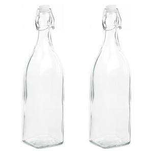 Decoratie fles - 2x - 1000ml/1ltr - beugeldop - 8 x 32 cm - glas - cadeau fles - decoratieflessen