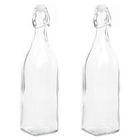 Decoratie fles - 2x - 1000ml/1ltr - beugeldop - 8 x 32 cm - glas - cadeau fles - decoratieflessen