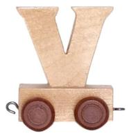 Bongers Speelgoed Houten letter v met wieltjes 6 cm hoog