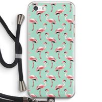 Flamingoprint groen: iPhone 5 / 5S / SE Transparant Hoesje met koord