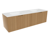 Balmani Adagio zwevend badkamermeubel 180 x 55,5 cm verweerd eiken met Tablo Arcatto dubbele wastafel in matte Solid Surface