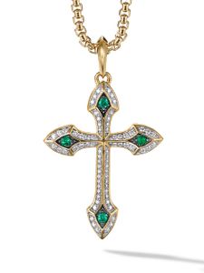 David Yurman collier en or jaune 18ct à pendentif croix fini de diamant et d'émeraude