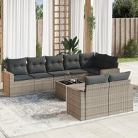 9-delige Loungeset met kussens poly rattan grijs