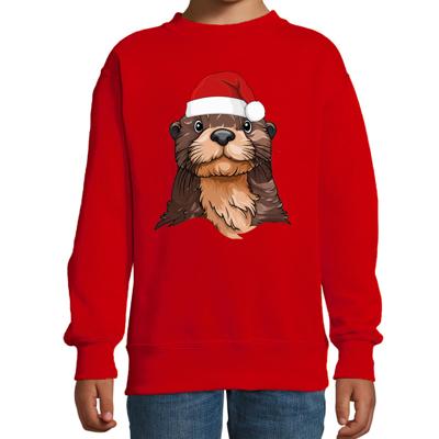 Kersttrui / sweater familie Otter - kinderen - dieren - rood - kerstmuts - Kerstmis