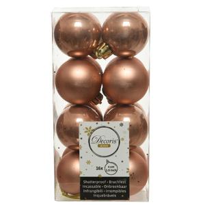 Decoris kleine kerstballen - 16x st - terra bruin - 4 cm - kunststof - onbreekbare kerstballen