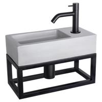 Differnz Ravo fonteinset beton lichtgrijs - kraan gebogen - met handdoekrek - 38.5 x 18.5 x 9 cm - mat zwart Differnz Ravo fonteinset beton lichtgrijs - kraan gebogen - met handdoekrek - 38.5 x 18.5 x 9 cm - mat zwart