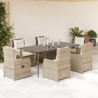 7-delige Tuinset met kussens poly rattan beige