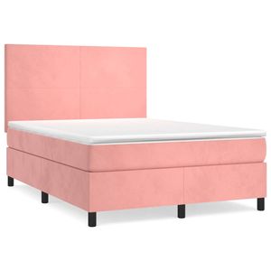 vidaXL Boxspring met matras fluweel roze 140x190 cm
