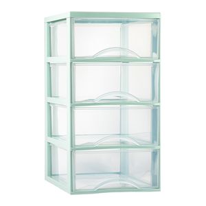 Ladeblokje/bureau organizer met 4x lades - transparant/mintgroen - L26 x B36 x H49 cm - plastic