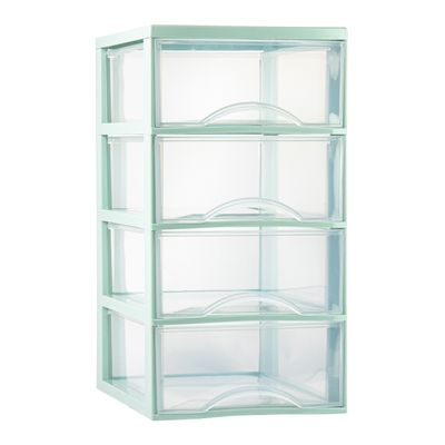 Ladeblokje/bureau organizer met 4x lades - transparant/mintgroen - L26 x B36 x H49 cm - plastic