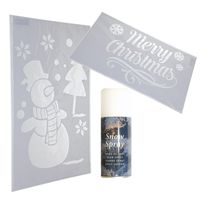 Kerst raamsjablonen - sneeuwpop en merry christmas - met sneeuwspray - 54 cm - thumbnail