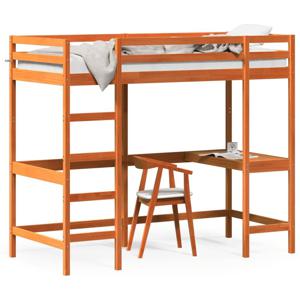 Hoogslaper met bureau massief grenenhout wasbruin 90x190 cm SKU: V842861