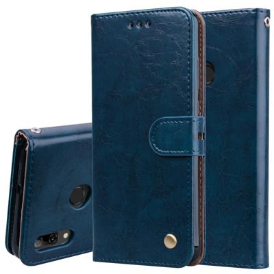 Business Style olie Wax textuur horizontale Flip lederen case voor Huawei P Smart 2019 met houder & card slots & portemonnee (blauw)
