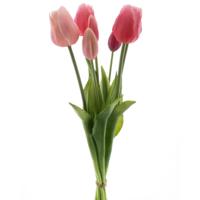 Kunst tulpen boeket Sally - 7x stuks - roze - real touch - 47 cm - kunst zijdebloemen