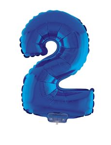 Folieballon Klein Cijfer &apos;2&apos; Blauw Met Stokje (41cm)