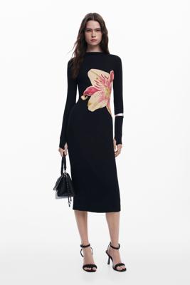 Lange orchidee jurk - BLACK - S