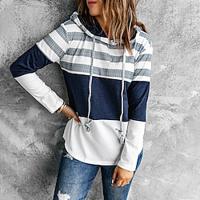 Dames Sweatshirt met capuchon Stoppen Kleurenblok Gestreept Casual Wit Groen Modieus Capuchon Lange mouw Bovenkleding Micro-elastisch Lente Herfst Lightinthebox