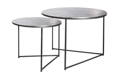 Ronde set van 2 salontafels ELEMENTS 60cm zilver antiek krokodillenontwerp handgemaakt - 43493